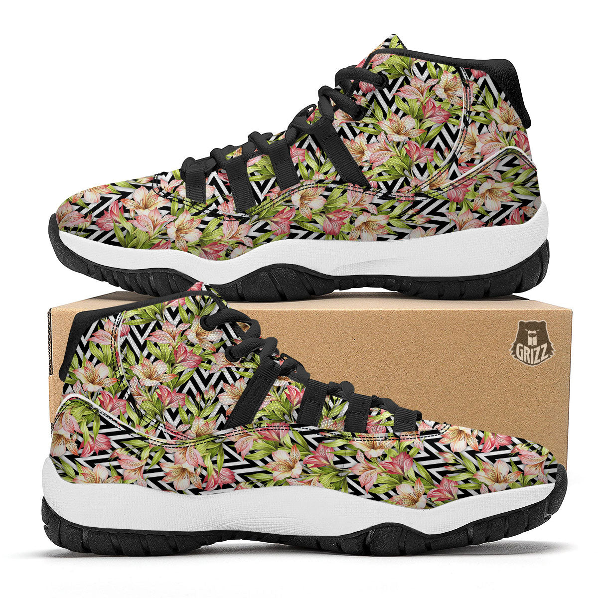 Zigzag Alstroemeria Pastel Print Pattern Black Bball Shoes-grizzshop