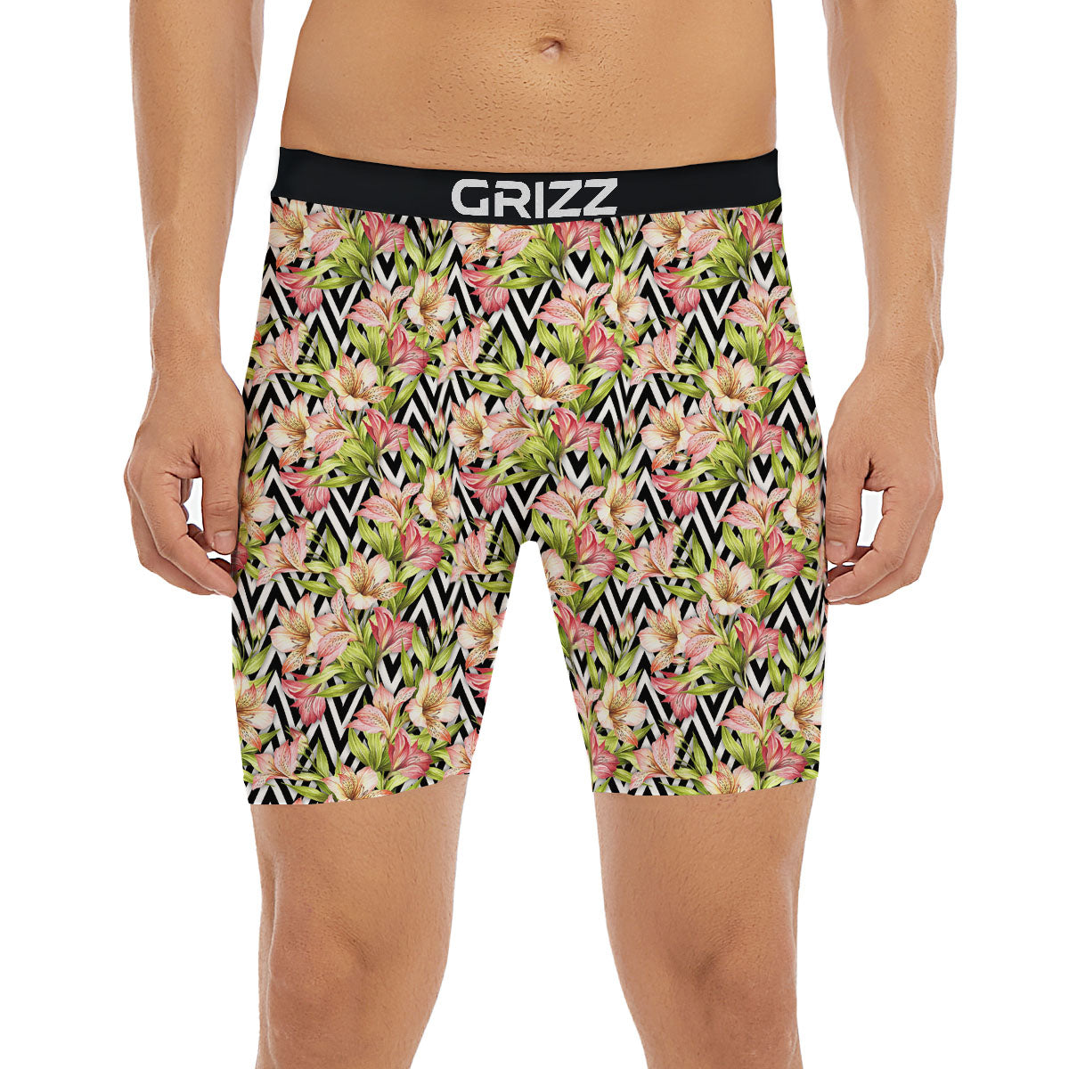 Zigzag Alstroemeria Pastel Print Pattern Boxer Briefs-grizzshop