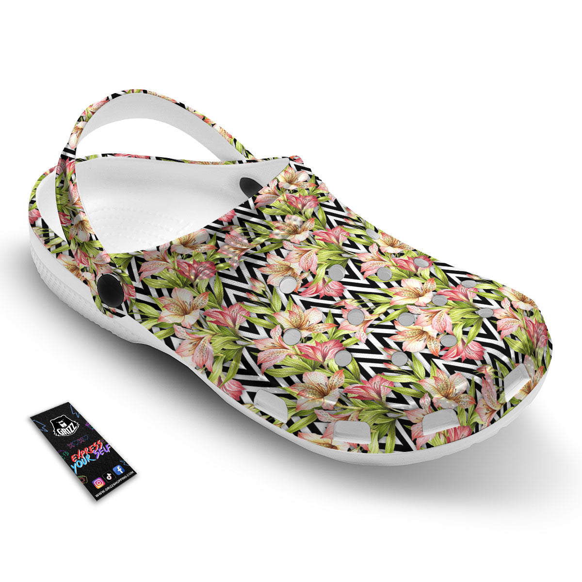 Zigzag Alstroemeria Pastel Print Pattern Clog-grizzshop