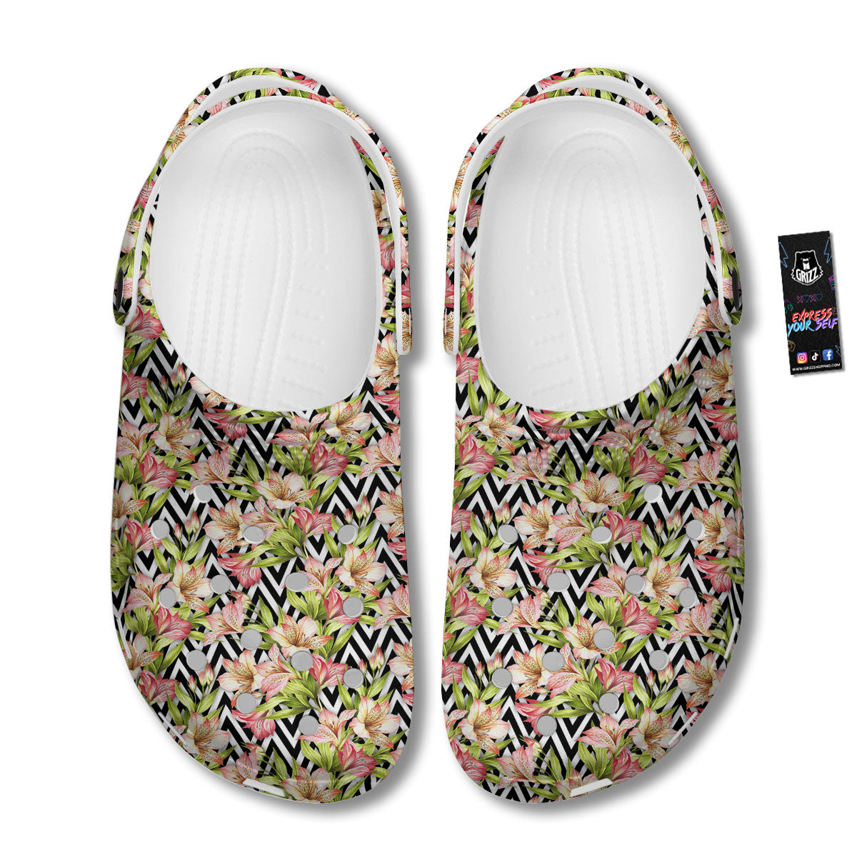 Zigzag Alstroemeria Pastel Print Pattern Clog-grizzshop