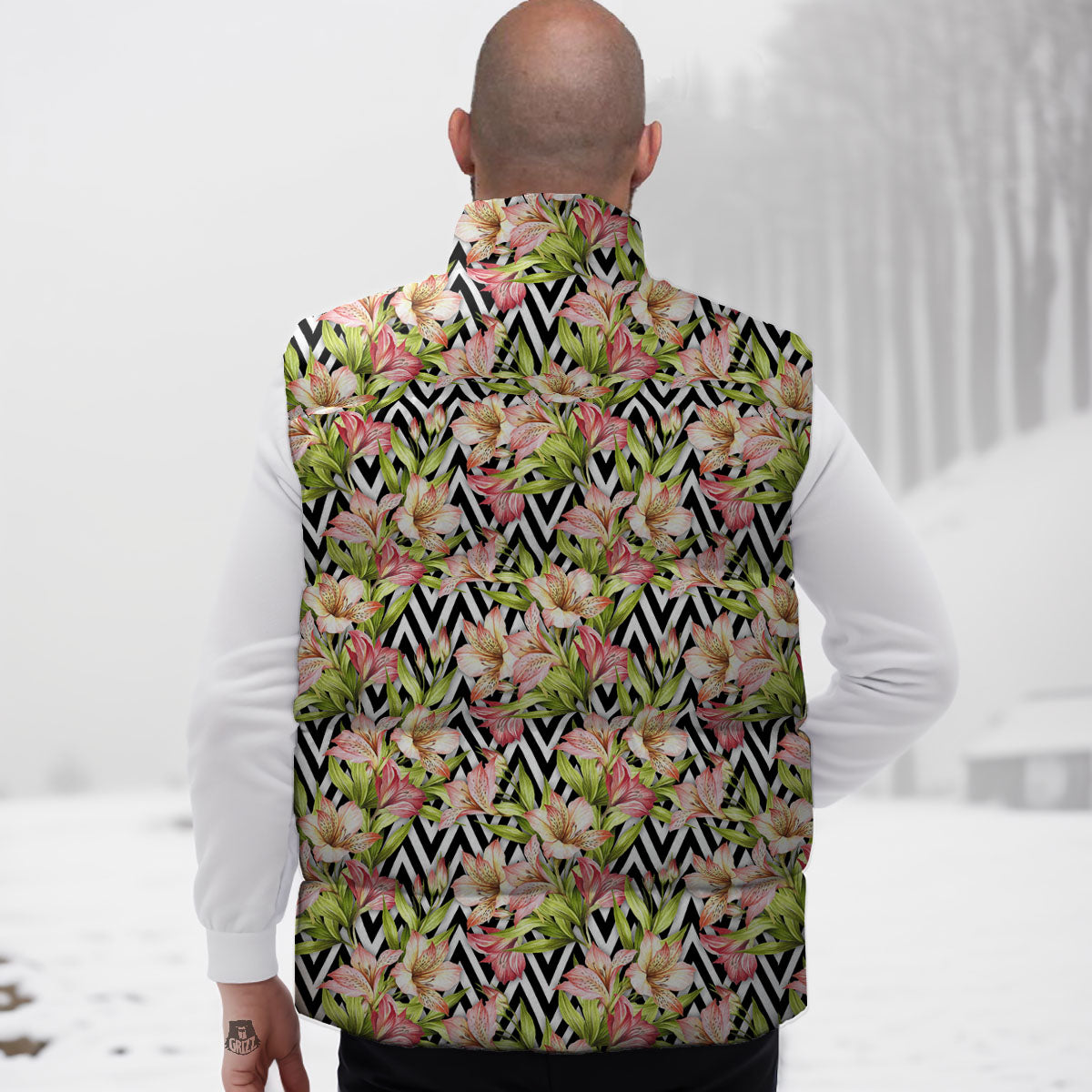 Zigzag Alstroemeria Pastel Print Pattern Down Vest