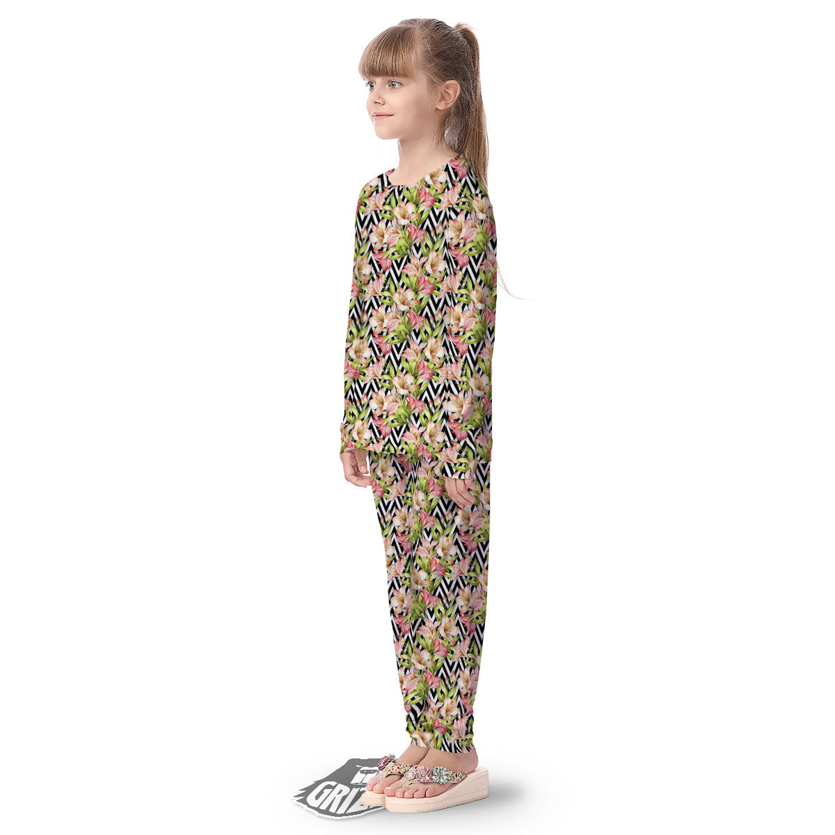 Zigzag Alstroemeria Pastel Print Pattern Kid's Pajamas-grizzshop