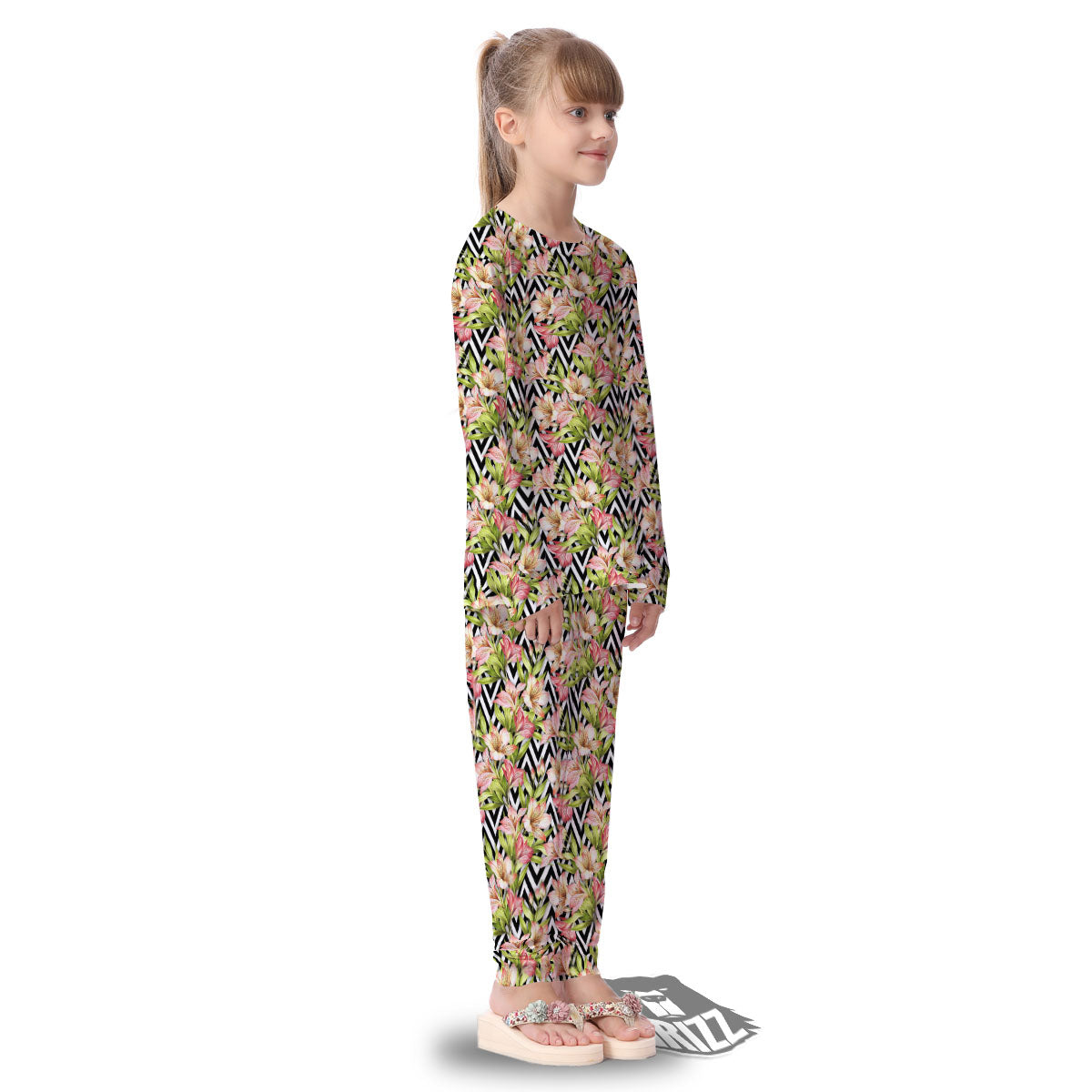 Zigzag Alstroemeria Pastel Print Pattern Kid's Pajamas-grizzshop