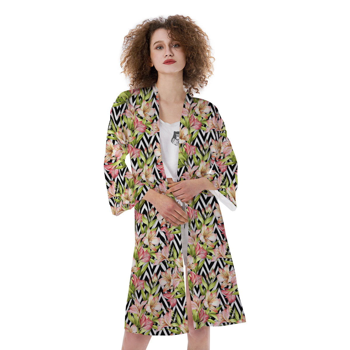 Zigzag Alstroemeria Pastel Print Pattern Kimono-grizzshop