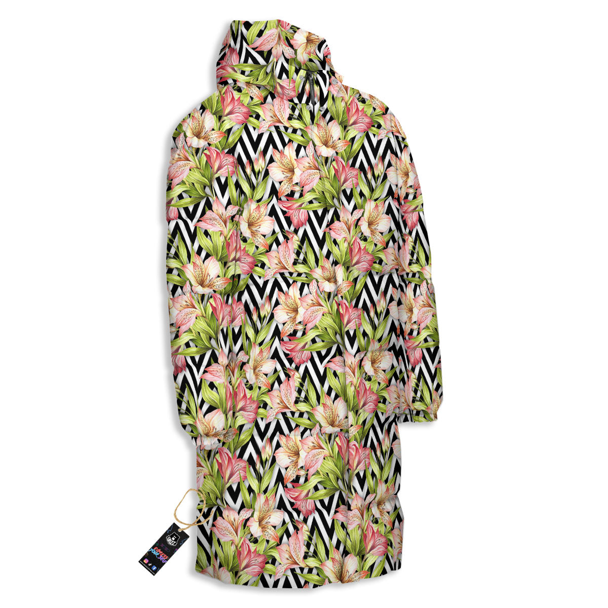 Zigzag Alstroemeria Pastel Print Pattern Long Down Jacket-grizzshop