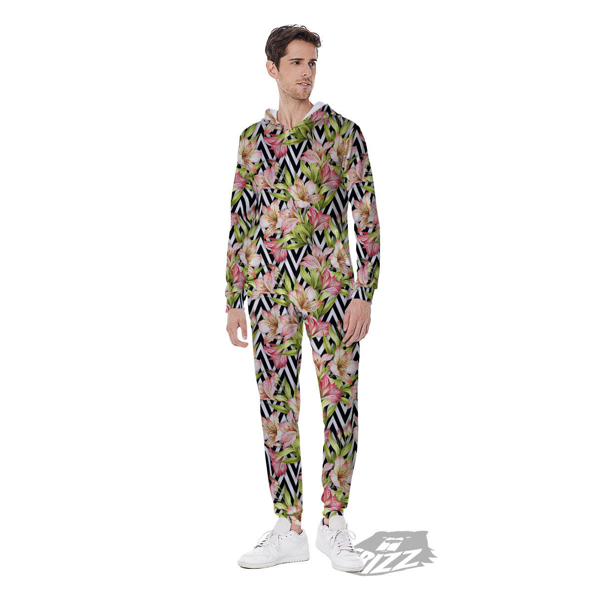 Zigzag Alstroemeria Pastel Print Pattern Men's Jumpsuit-grizzshop