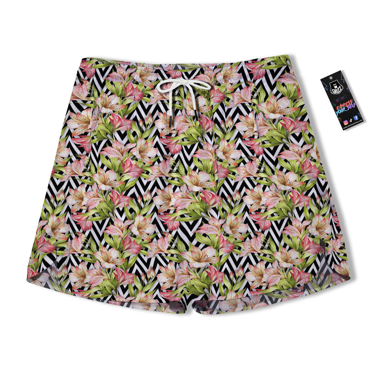Zigzag Alstroemeria Pastel Print Pattern Men's Running Shorts-grizzshop