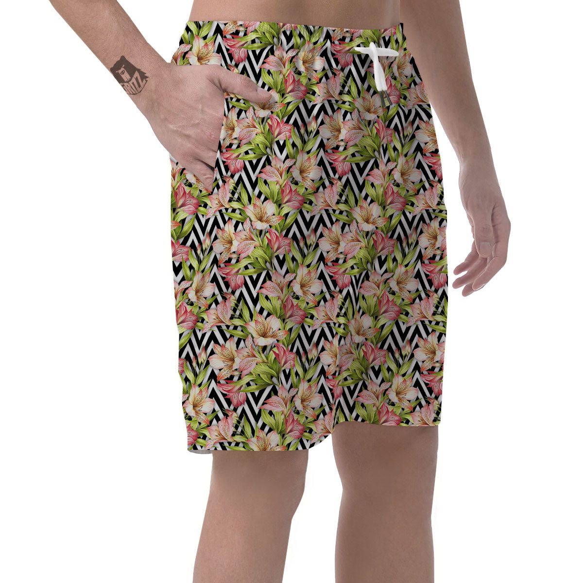 Zigzag Alstroemeria Pastel Print Pattern Men's Shorts-grizzshop