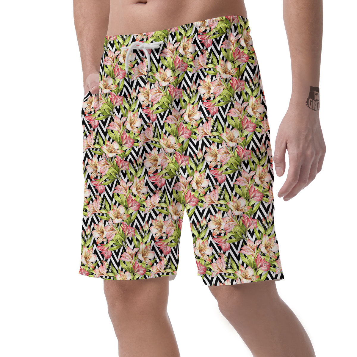 Zigzag Alstroemeria Pastel Print Pattern Men's Shorts-grizzshop
