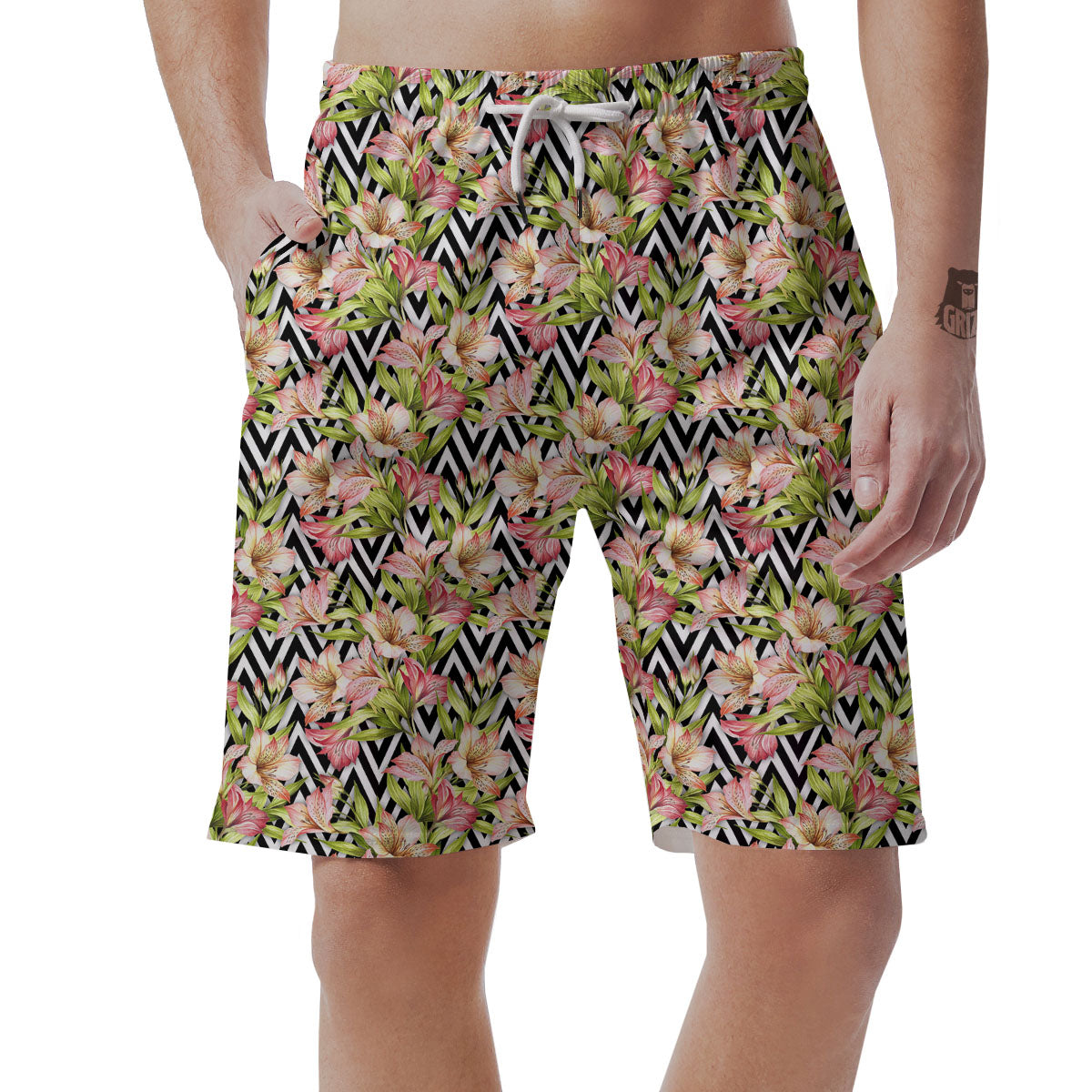 Zigzag Alstroemeria Pastel Print Pattern Men's Shorts-grizzshop