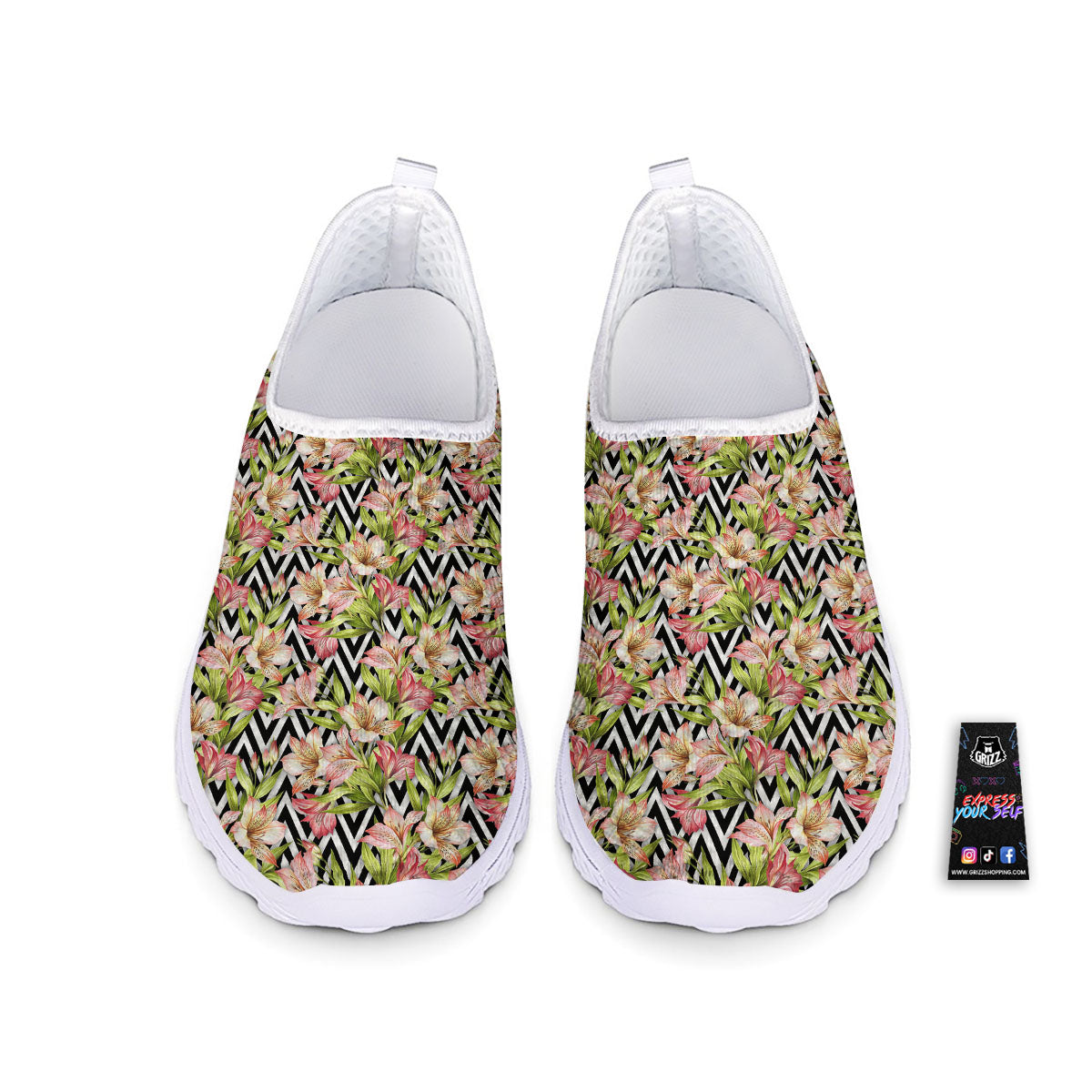 Zigzag Alstroemeria Pastel Print Pattern Nurse Shoes-grizzshop