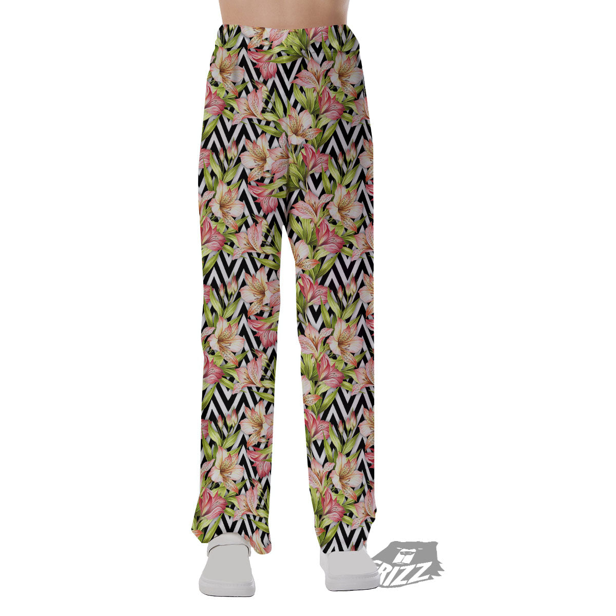 Zigzag Alstroemeria Pastel Print Pattern Pajama Pants-grizzshop