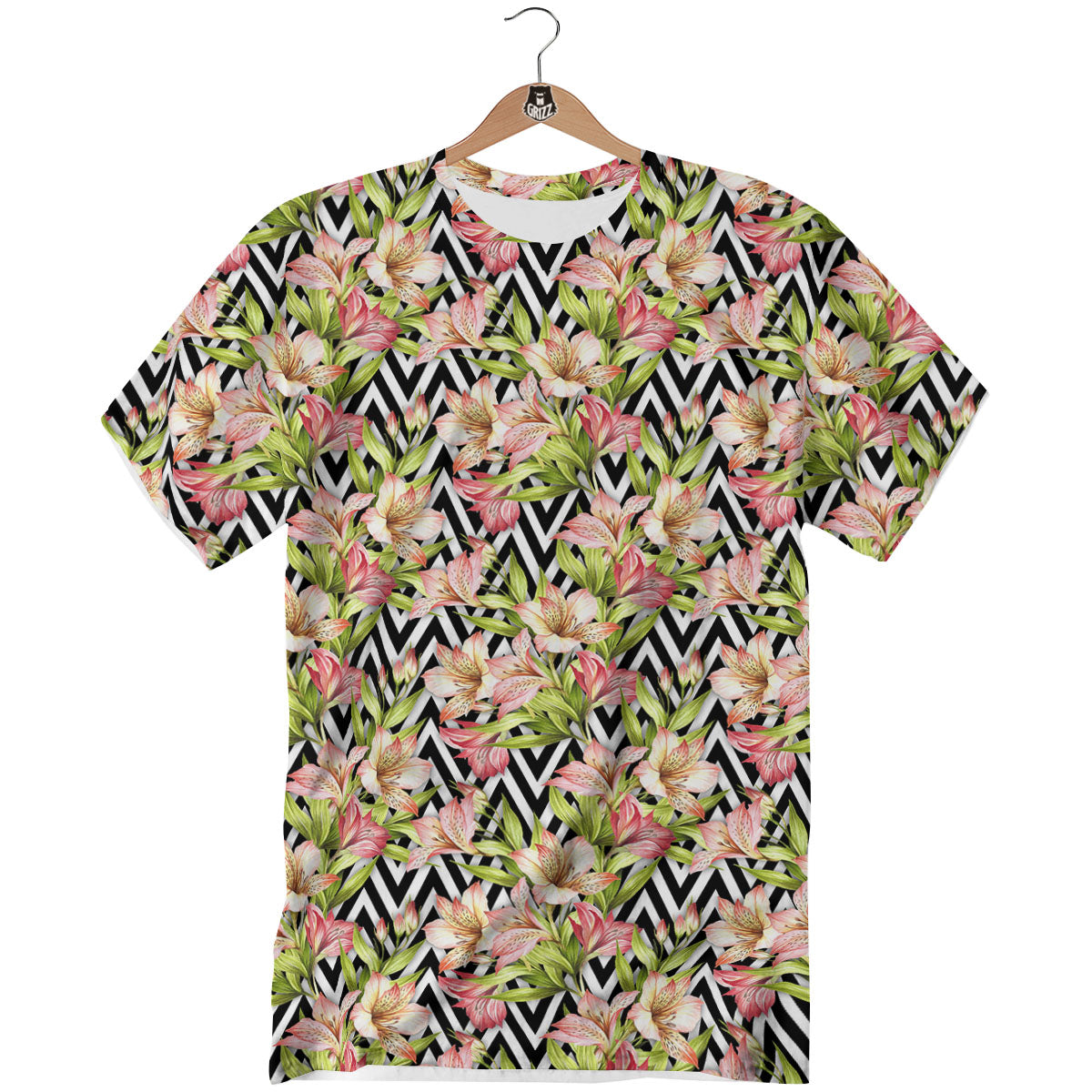 Zigzag Alstroemeria Pastel Print Pattern T-Shirt-grizzshop