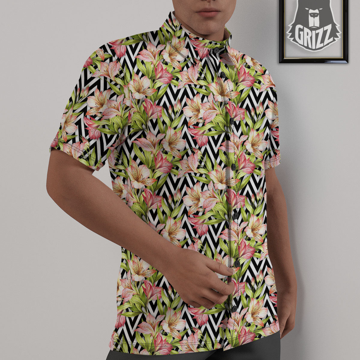 Zigzag Alstroemeria Pastel Print Pattern Untucked Shirts-grizzshop