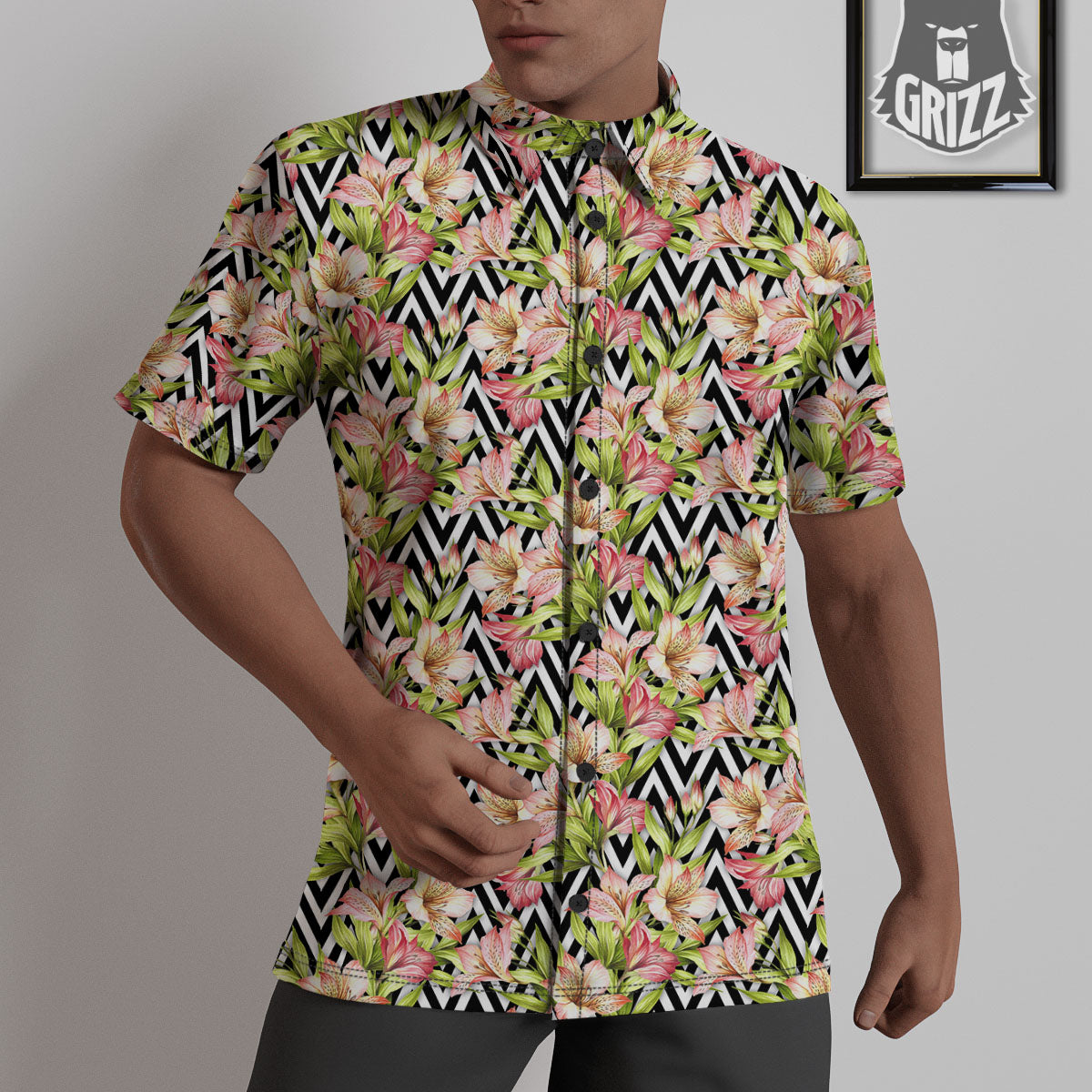 Zigzag Alstroemeria Pastel Print Pattern Untucked Shirts-grizzshop