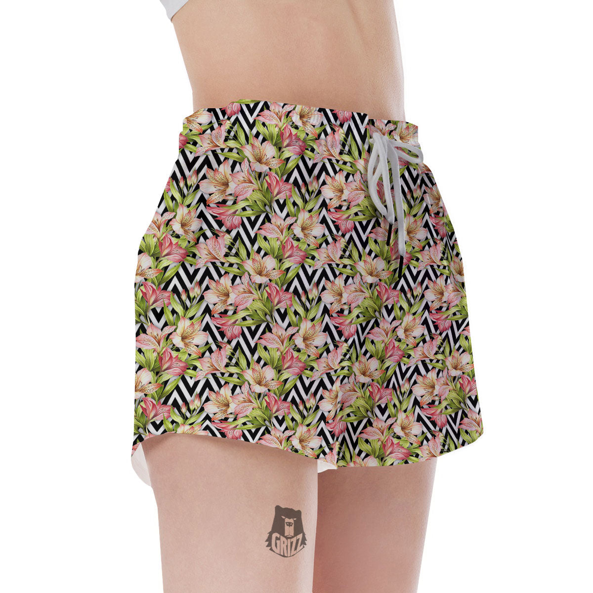Zigzag Alstroemeria Pastel Print Pattern Women's Shorts-grizzshop