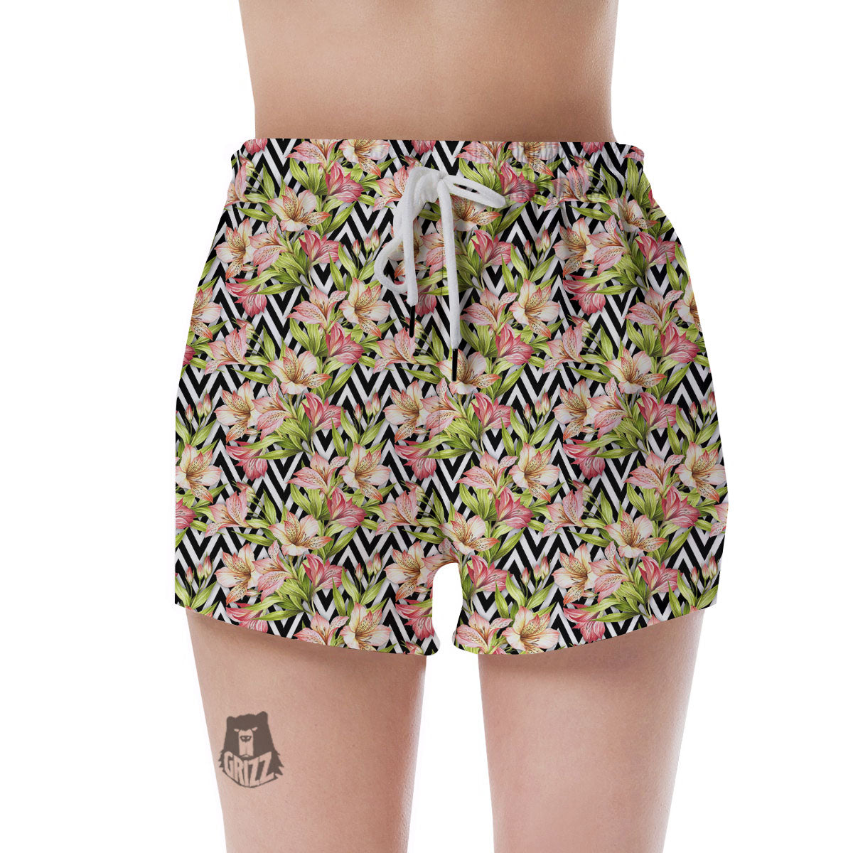 Zigzag Alstroemeria Pastel Print Pattern Women's Shorts-grizzshop