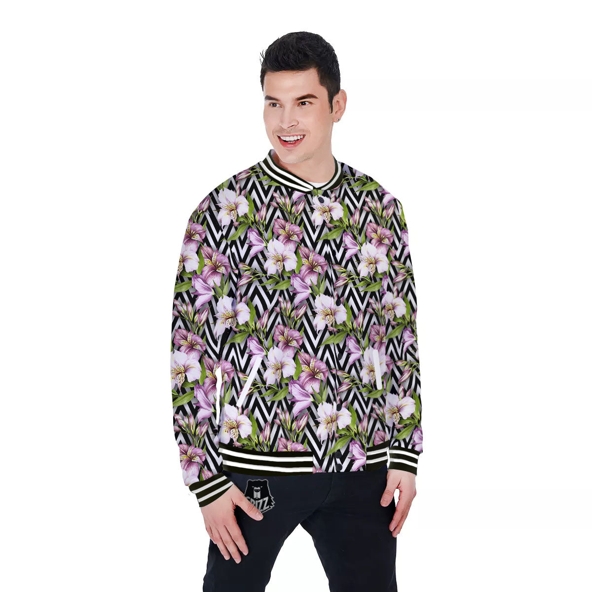 Zigzag Alstroemeria Purple Print Pattern Baseball Jacket-grizzshop