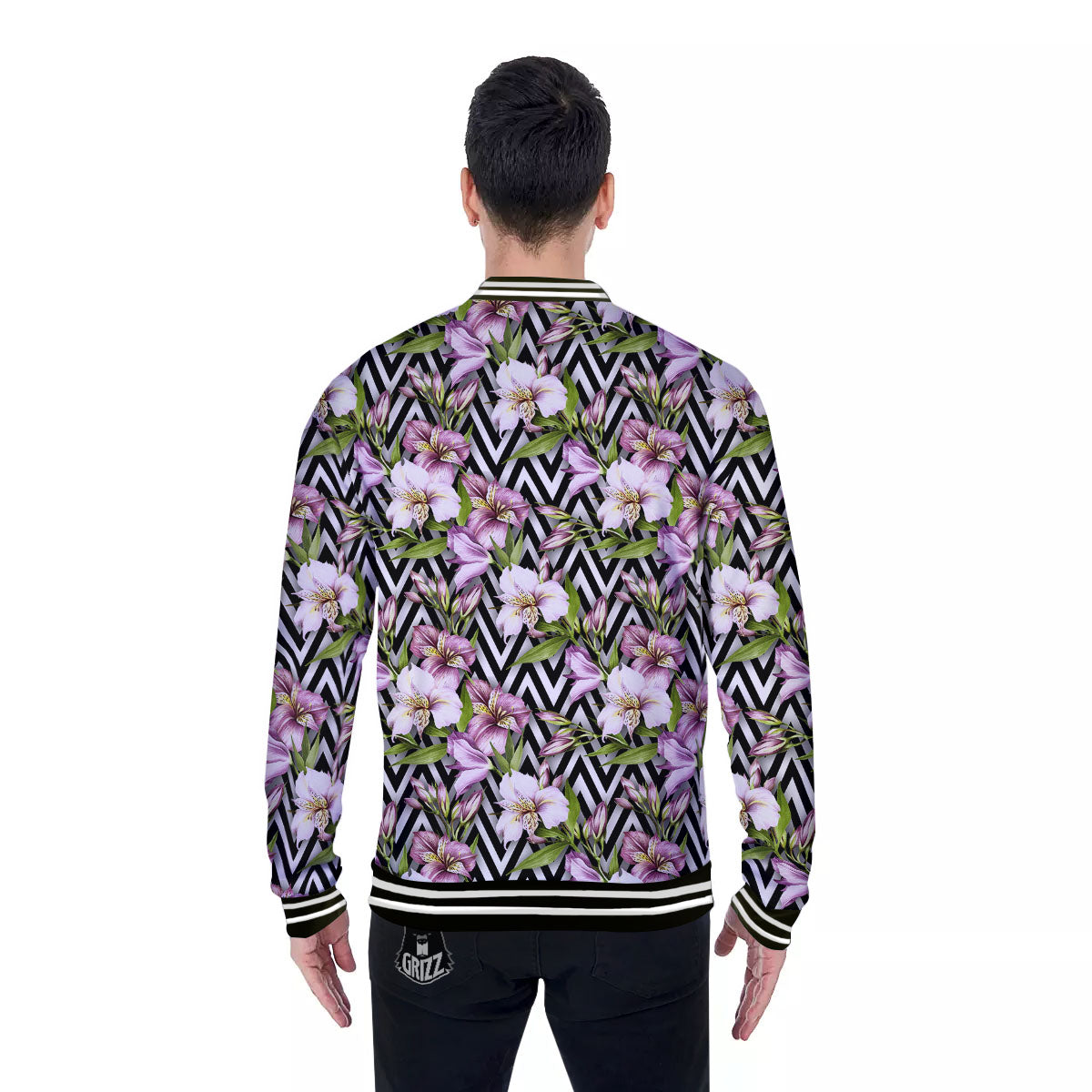 Zigzag Alstroemeria Purple Print Pattern Baseball Jacket-grizzshop