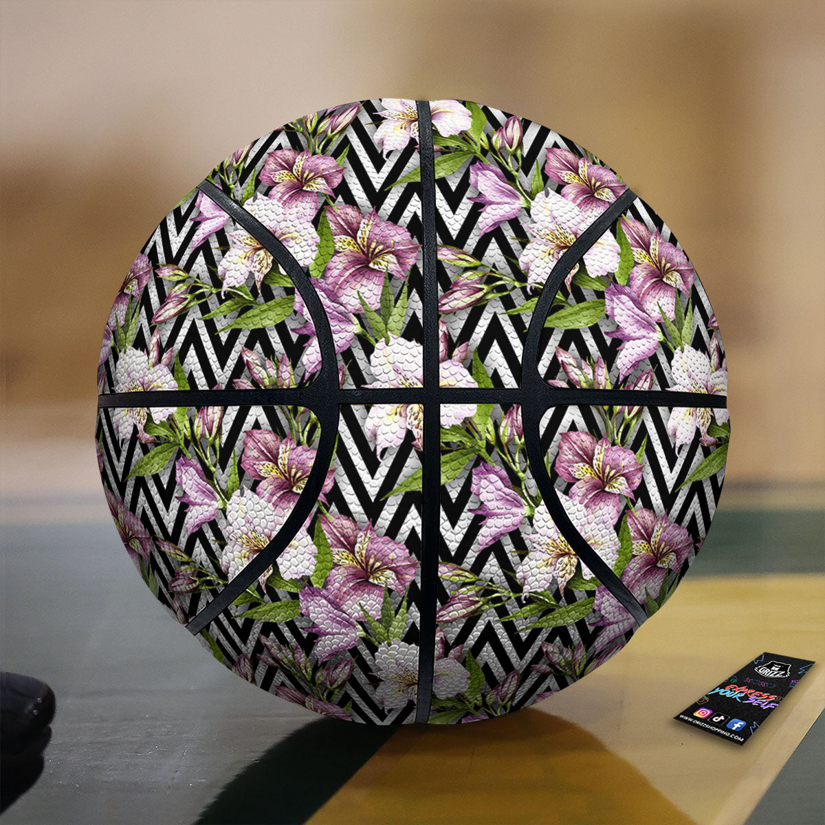 Zigzag Alstroemeria Purple Print Pattern Basketball-grizzshop