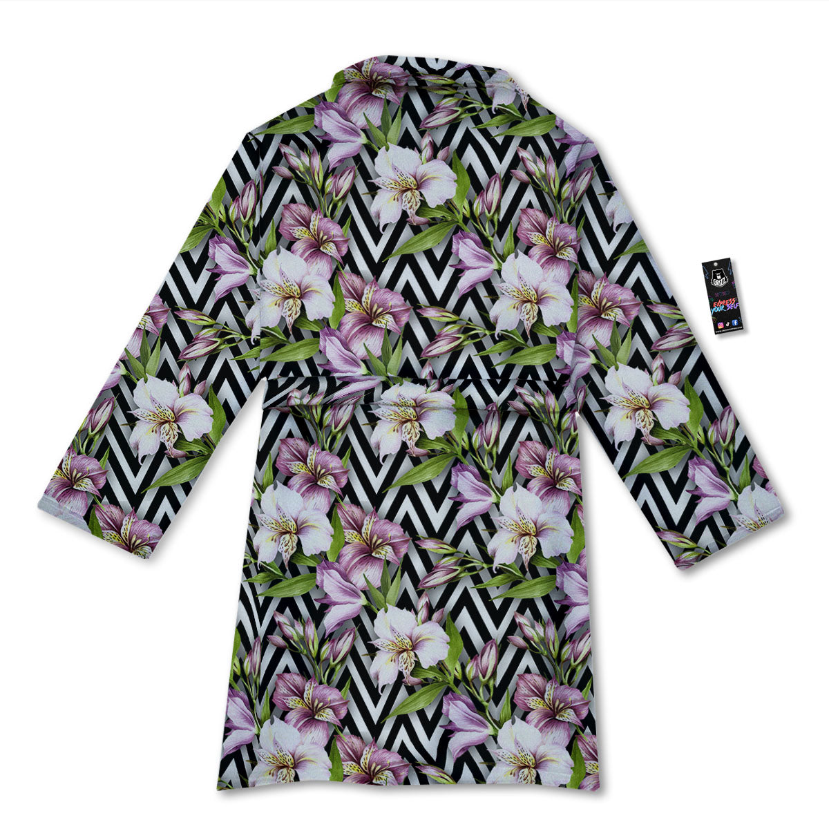 Zigzag Alstroemeria Purple Print Pattern Bathrobe-grizzshop