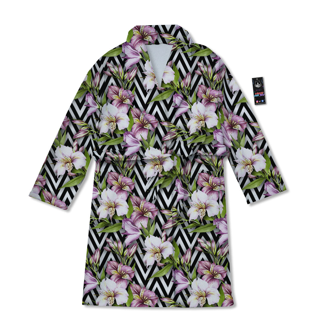 Zigzag Alstroemeria Purple Print Pattern Bathrobe-grizzshop