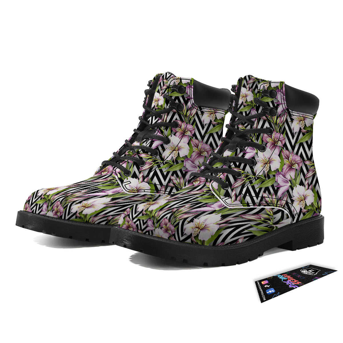 Zigzag Alstroemeria Purple Print Pattern Boots-grizzshop