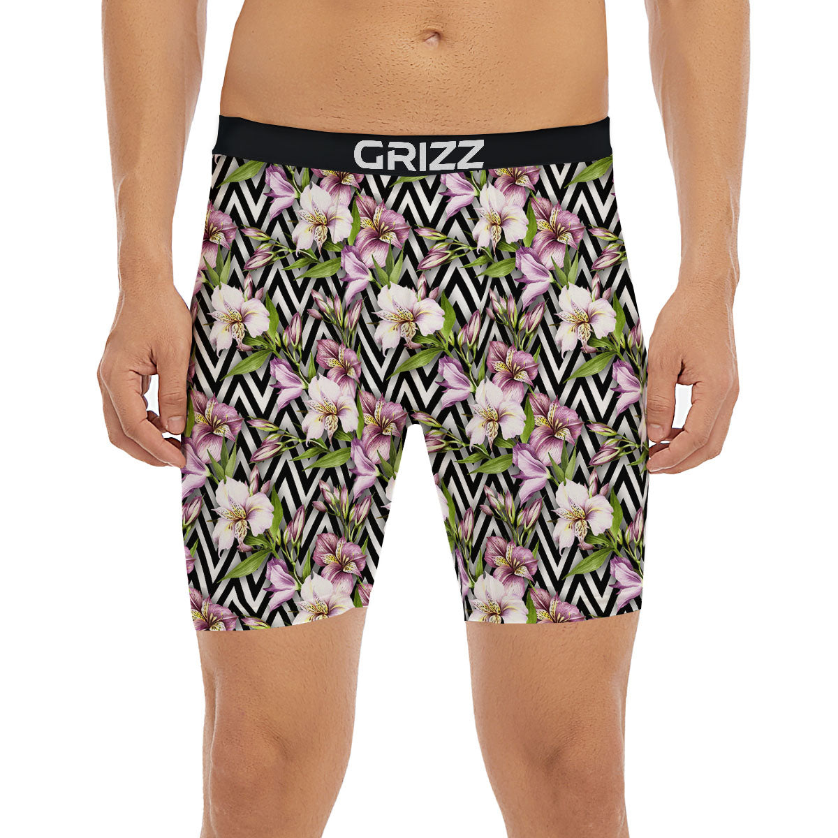 Zigzag Alstroemeria Purple Print Pattern Boxer Briefs-grizzshop