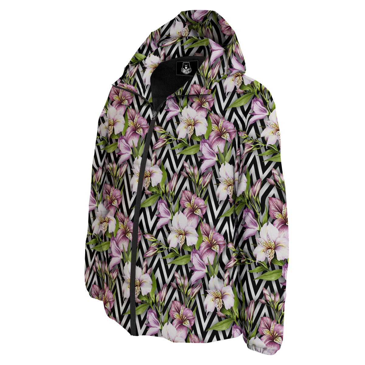 Zigzag Alstroemeria Purple Print Pattern Down Jacket-grizzshop