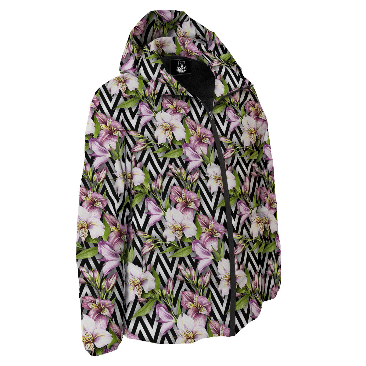 Zigzag Alstroemeria Purple Print Pattern Down Jacket-grizzshop