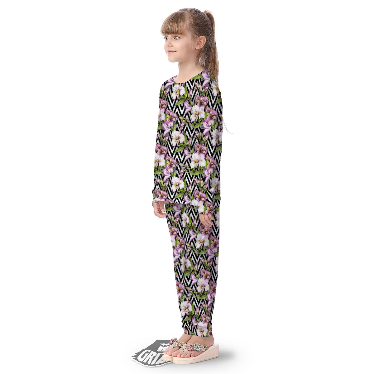 Zigzag Alstroemeria Purple Print Pattern Kid's Pajamas-grizzshop