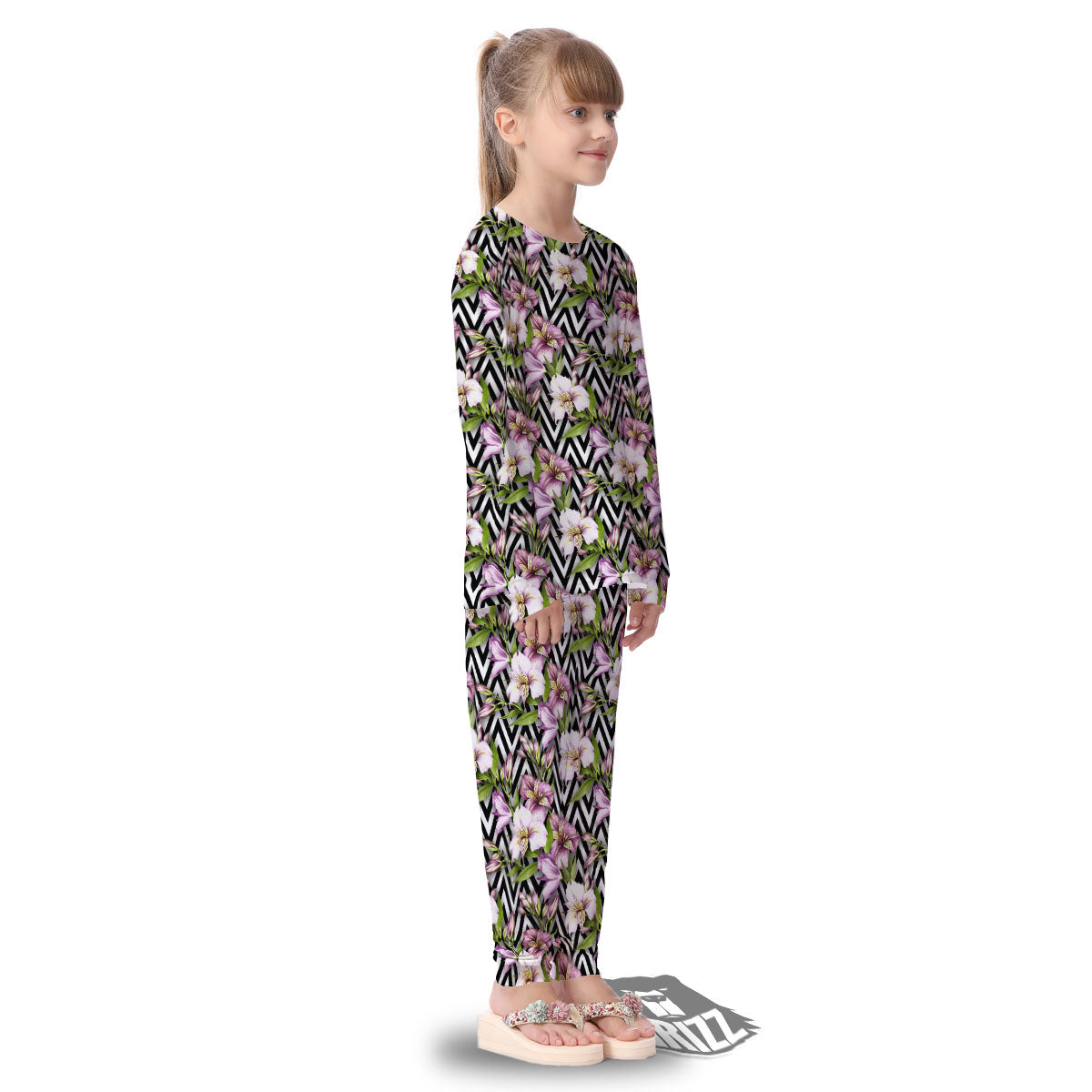 Zigzag Alstroemeria Purple Print Pattern Kid's Pajamas-grizzshop