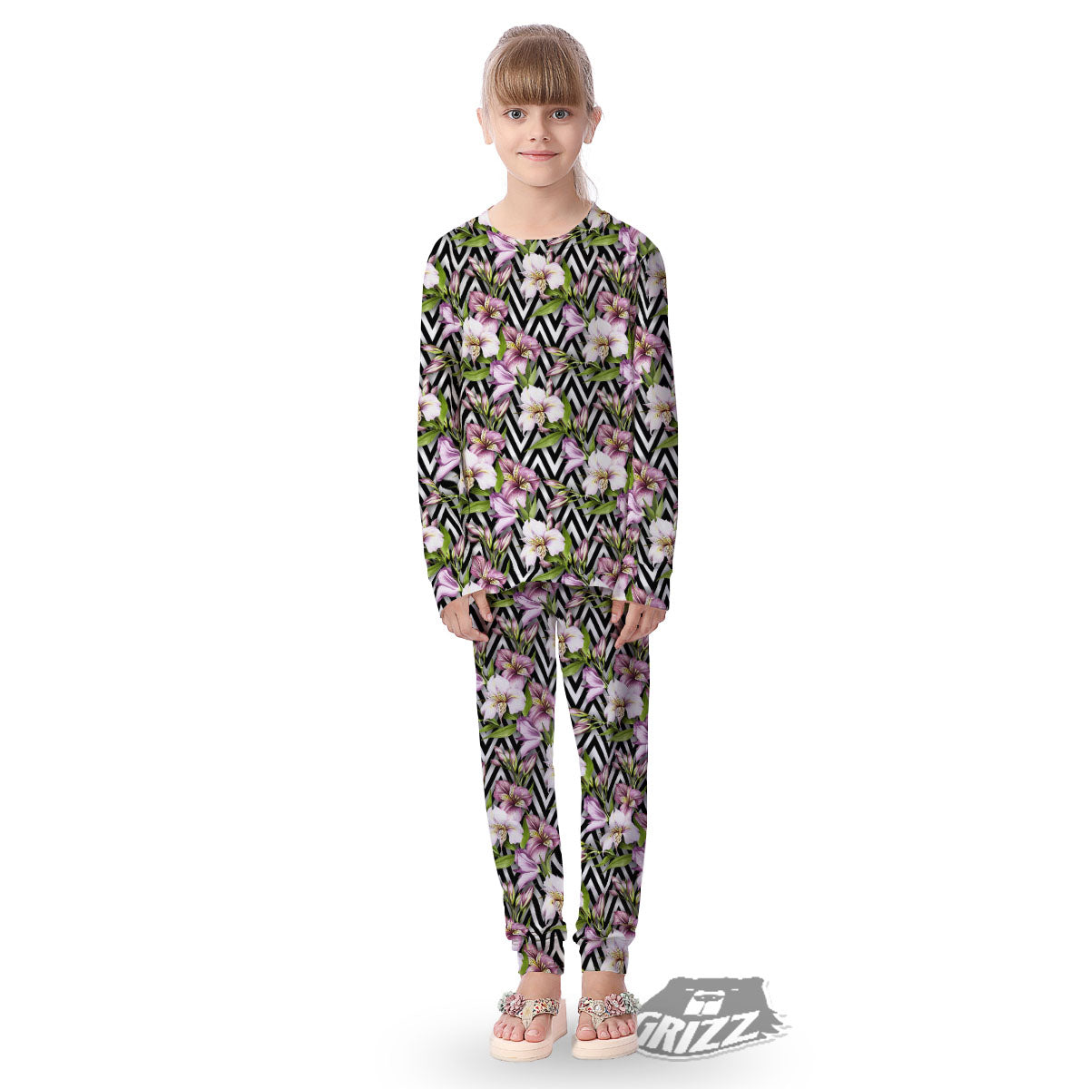 Zigzag Alstroemeria Purple Print Pattern Kid's Pajamas-grizzshop