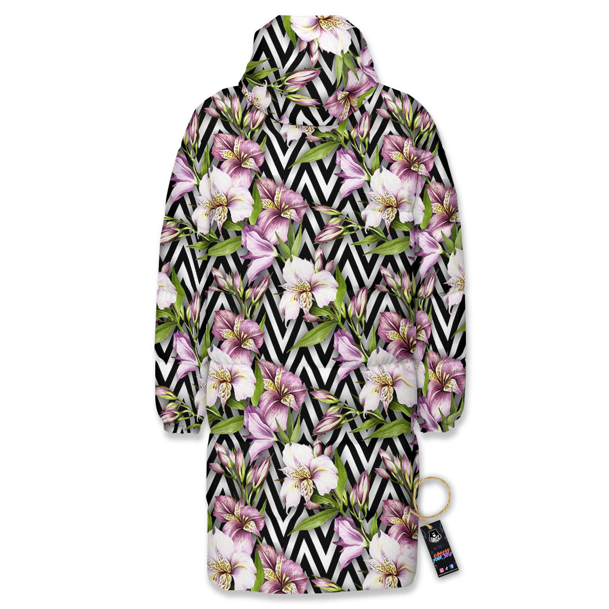 Zigzag Alstroemeria Purple Print Pattern Long Down Jacket-grizzshop