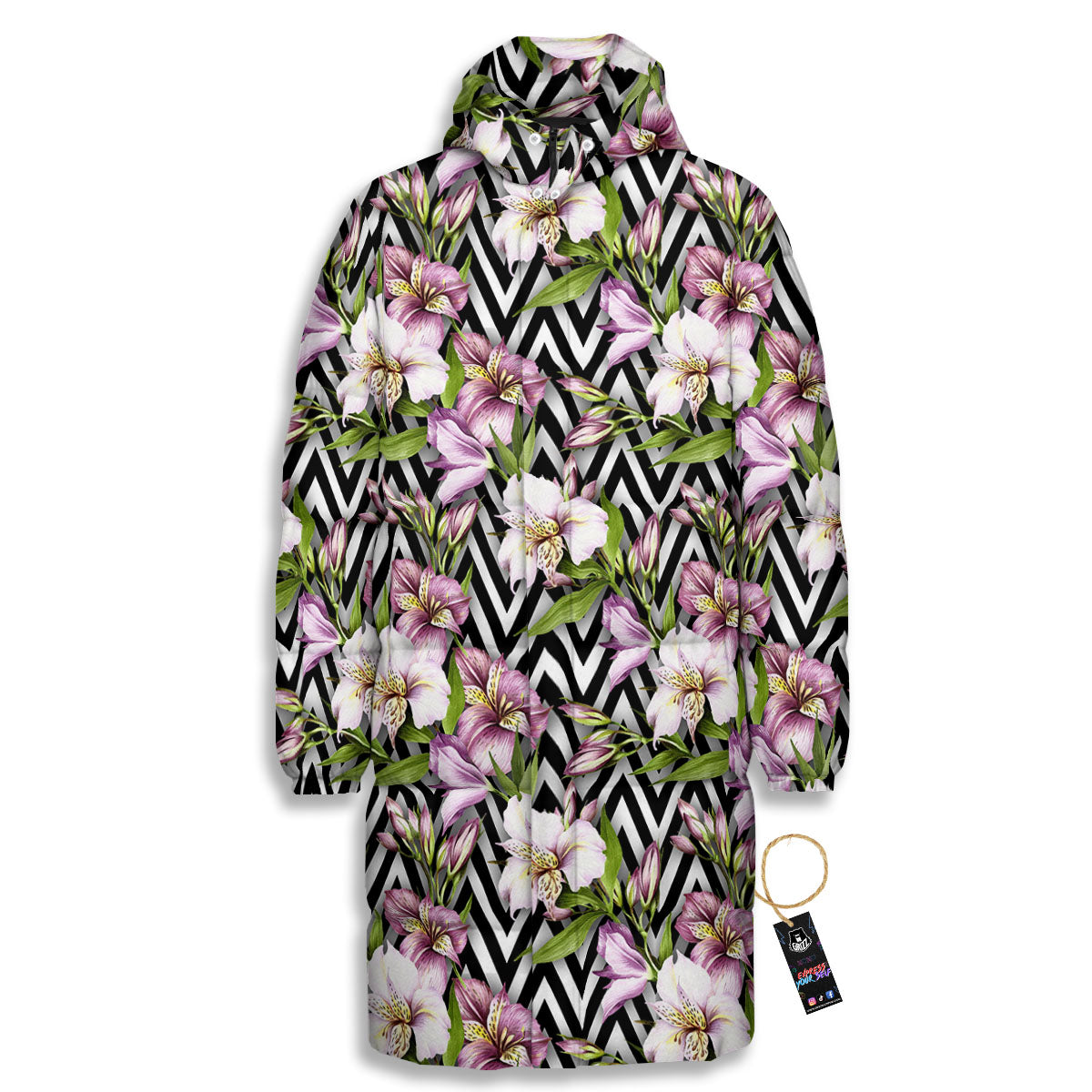 Zigzag Alstroemeria Purple Print Pattern Long Down Jacket-grizzshop