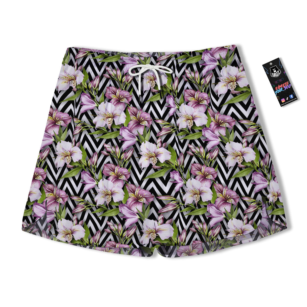 Zigzag Alstroemeria Purple Print Pattern Men's Running Shorts-grizzshop