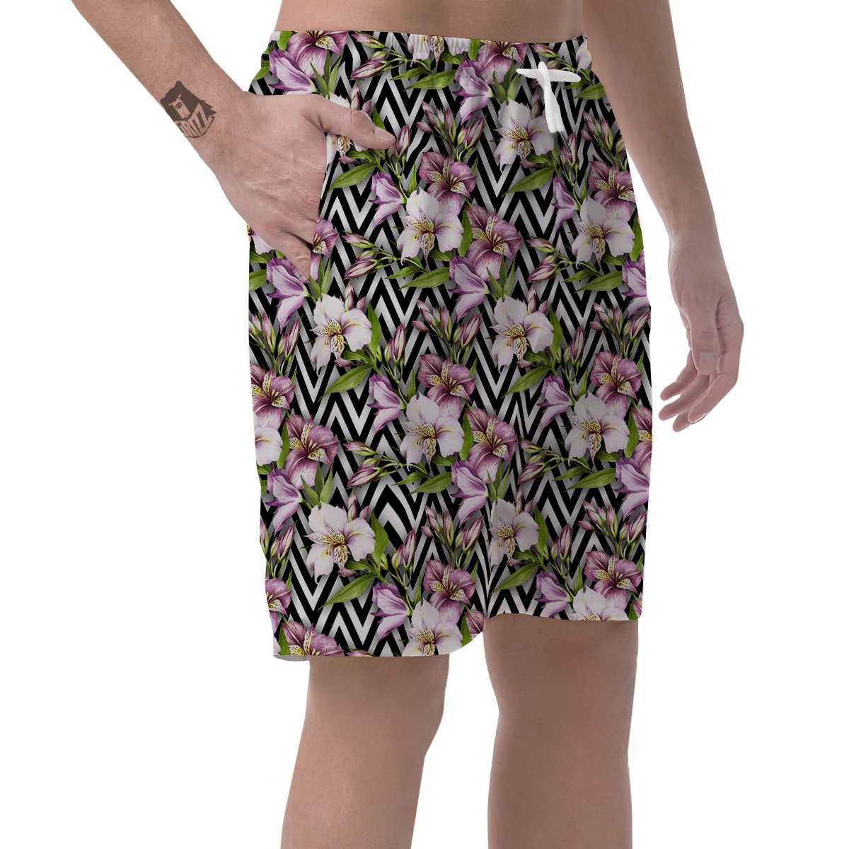 Zigzag Alstroemeria Purple Print Pattern Men's Shorts-grizzshop