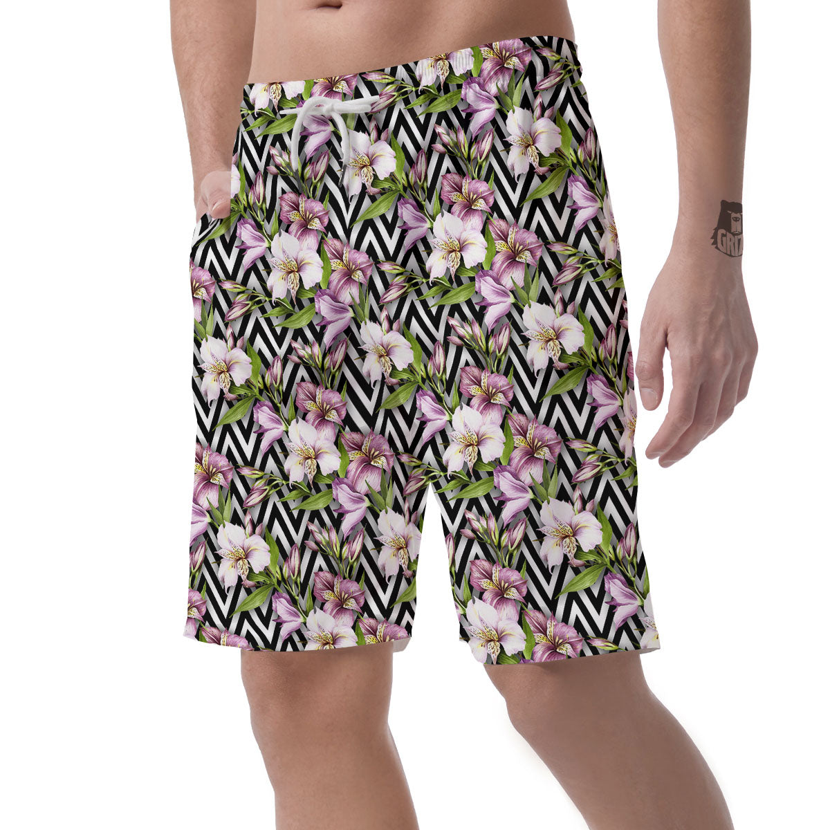 Zigzag Alstroemeria Purple Print Pattern Men's Shorts-grizzshop