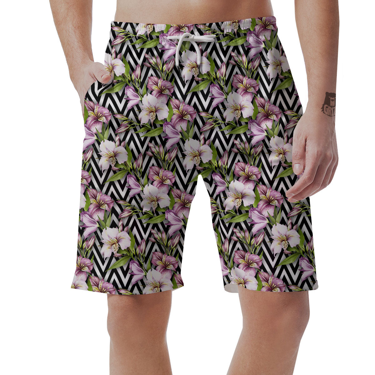 Zigzag Alstroemeria Purple Print Pattern Men's Shorts-grizzshop