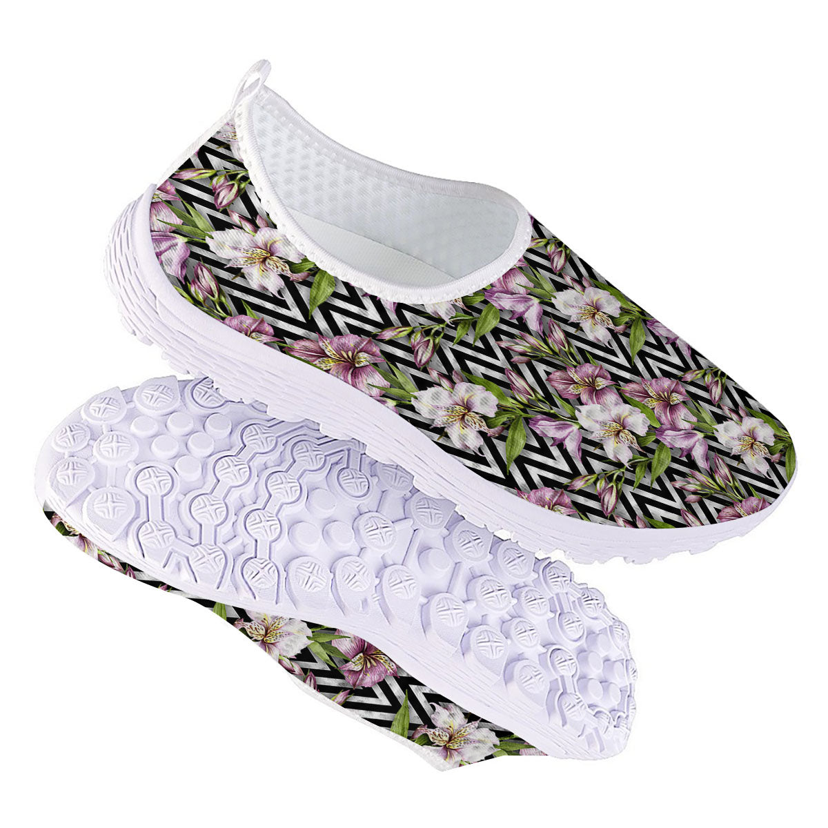 Zigzag Alstroemeria Purple Print Pattern Nurse Shoes-grizzshop
