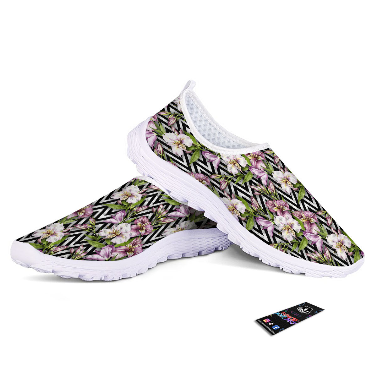Zigzag Alstroemeria Purple Print Pattern Nurse Shoes-grizzshop