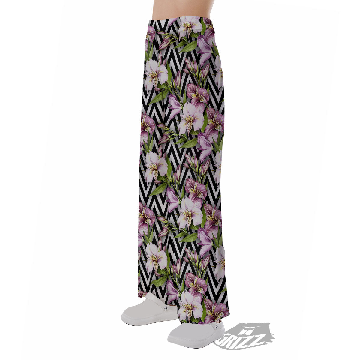 Zigzag Alstroemeria Purple Print Pattern Pajama Pants-grizzshop