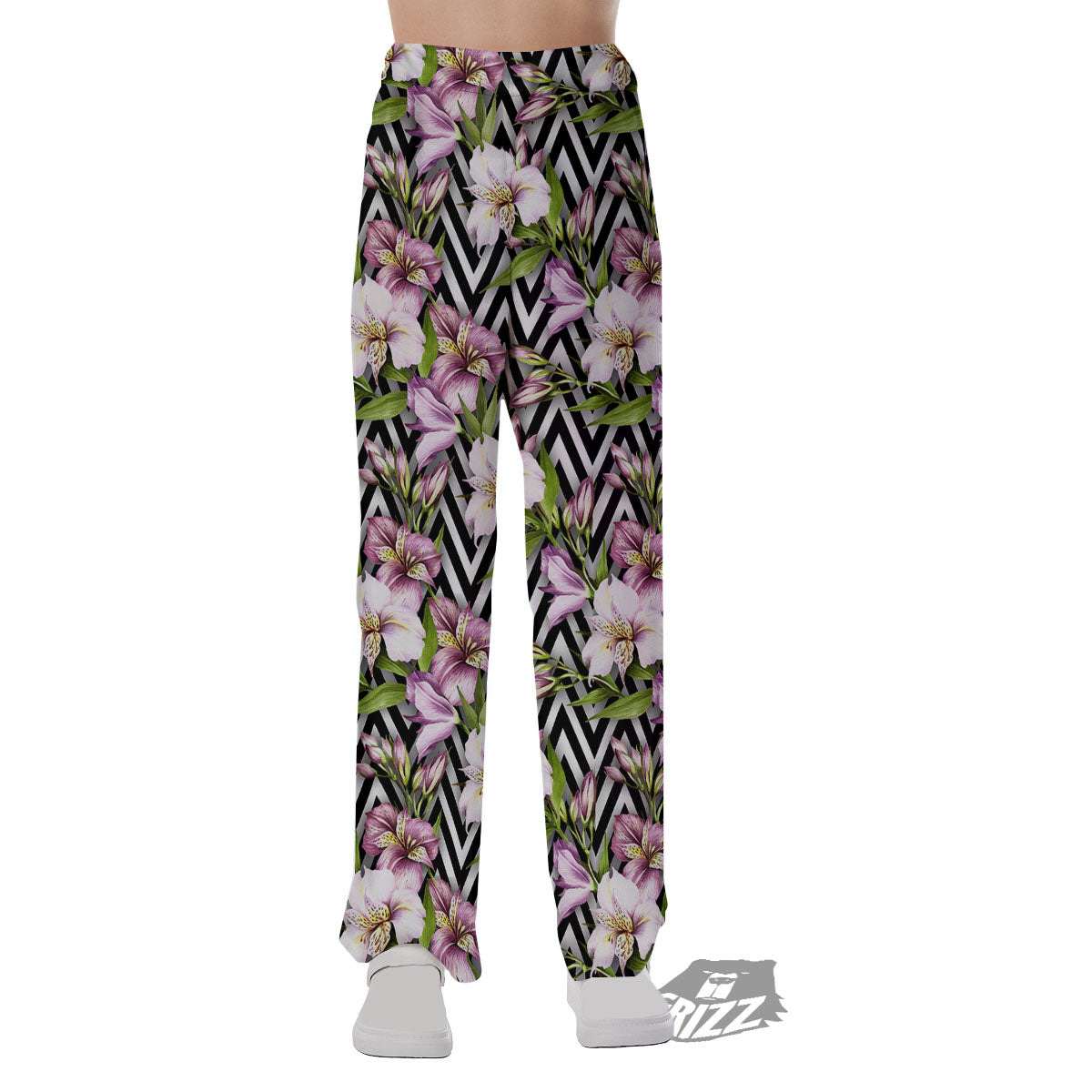 Zigzag Alstroemeria Purple Print Pattern Pajama Pants-grizzshop