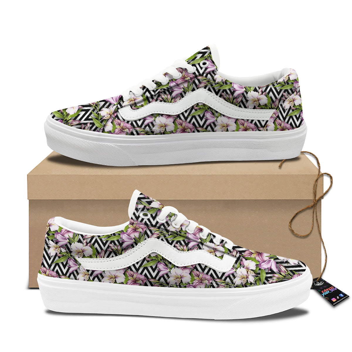 Zigzag Alstroemeria Purple Print Pattern Skate Shoes-grizzshop