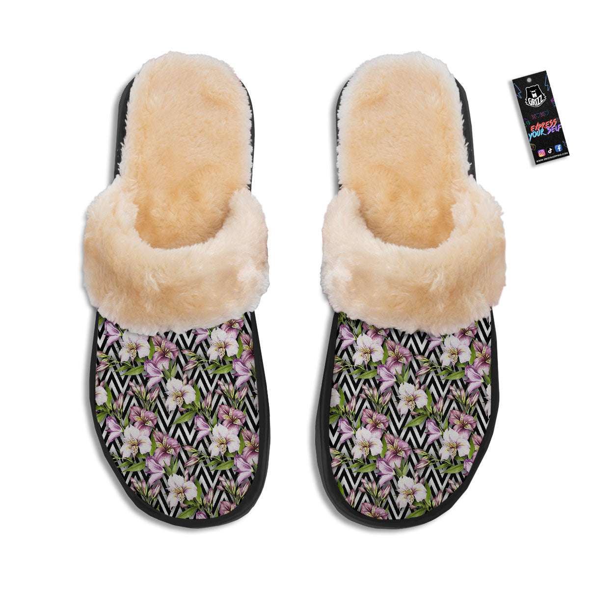 Zigzag Alstroemeria Purple Print Pattern Slippers-grizzshop