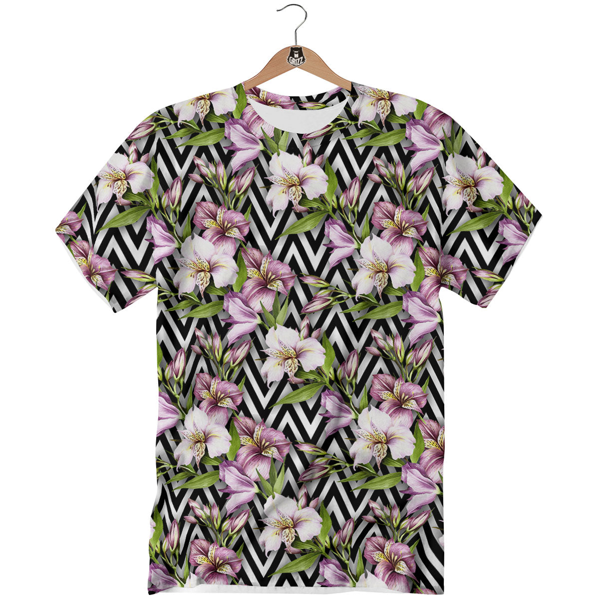 Zigzag Alstroemeria Purple Print Pattern T-Shirt-grizzshop