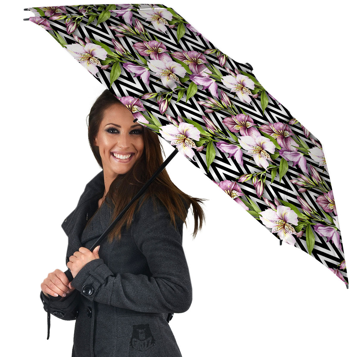 Zigzag Alstroemeria Purple Print Pattern Umbrella-grizzshop