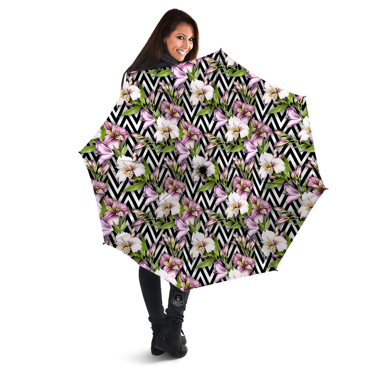 Zigzag Alstroemeria Purple Print Pattern Umbrella-grizzshop