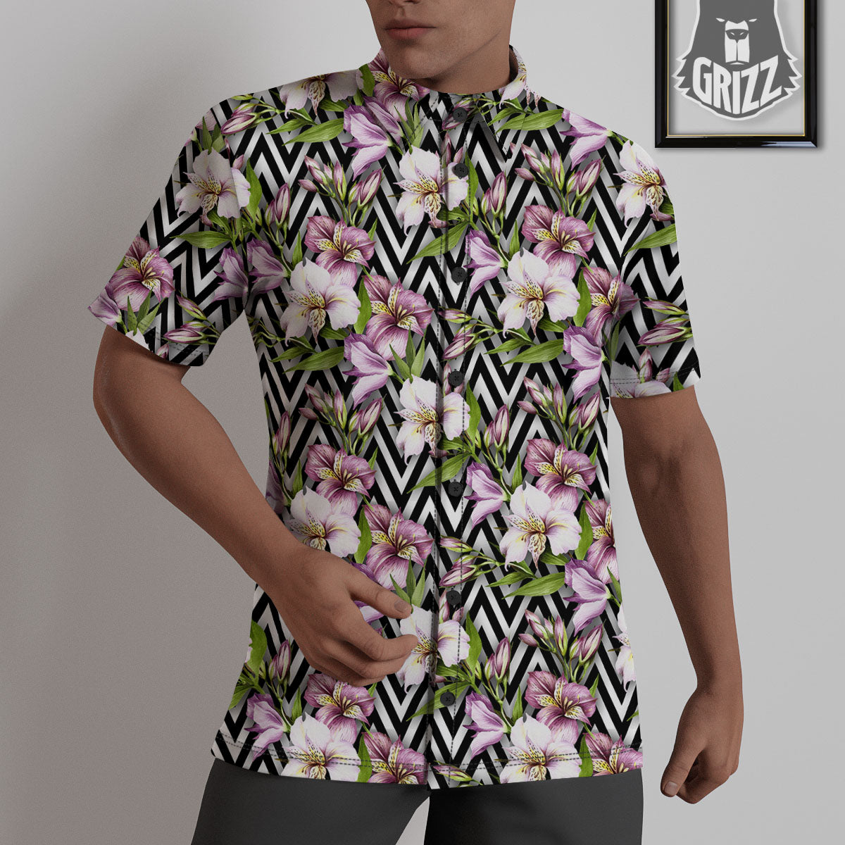 Zigzag Alstroemeria Purple Print Pattern Untucked Shirts-grizzshop