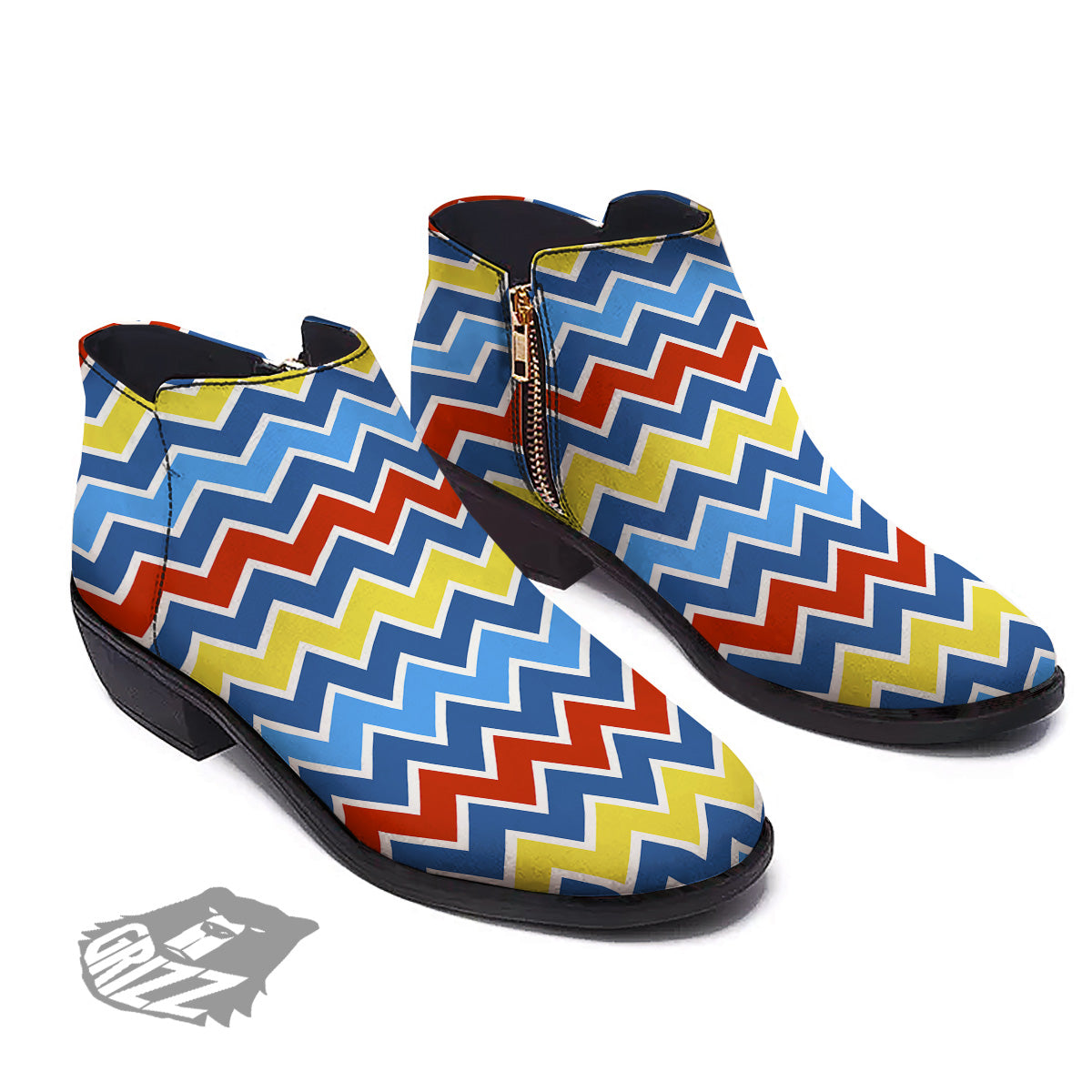 Zigzag Autism Awareness Color Print Pattern Ankle Boots-grizzshop